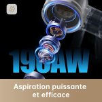 Aspirateur Balai sans Fil, 22 000PA / 190AW, Autonomie 90min, Détection de saleté, Affichage LED, Lumières Bleues,Design Anti-emmêlement, Nettoyage de Maison,Poils et Tapis – Image 2